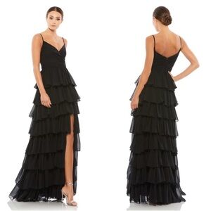 Mac Duggal 55416 Sleeveless Ruffled Tiered Skirt Gown Size 2 NWT Black